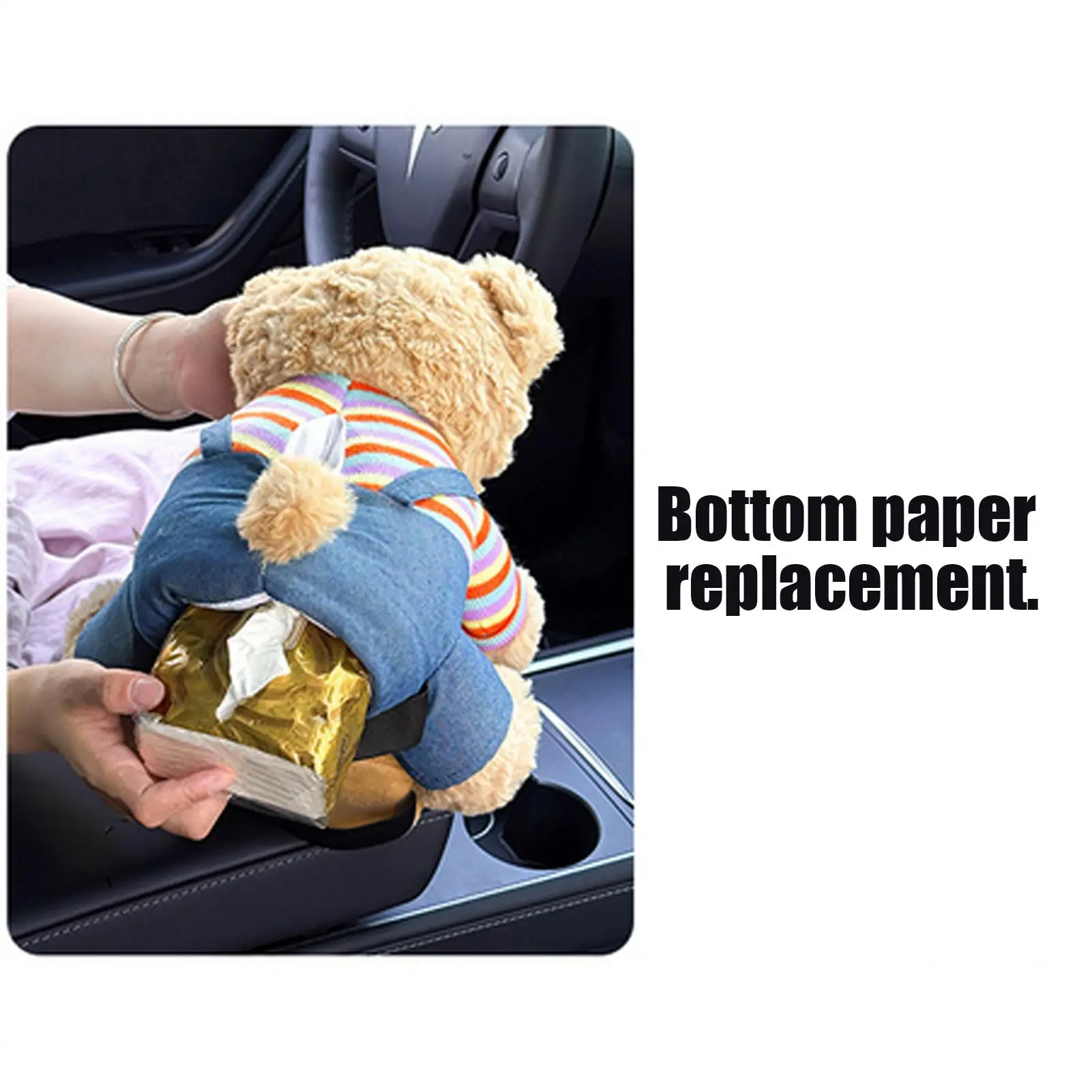 

Car Tissue Box And Trash Can 2-in-1 Multifunctional Cute Plush Bear Waterproof Auto Storage Truck Trash Can For Home Desk Table