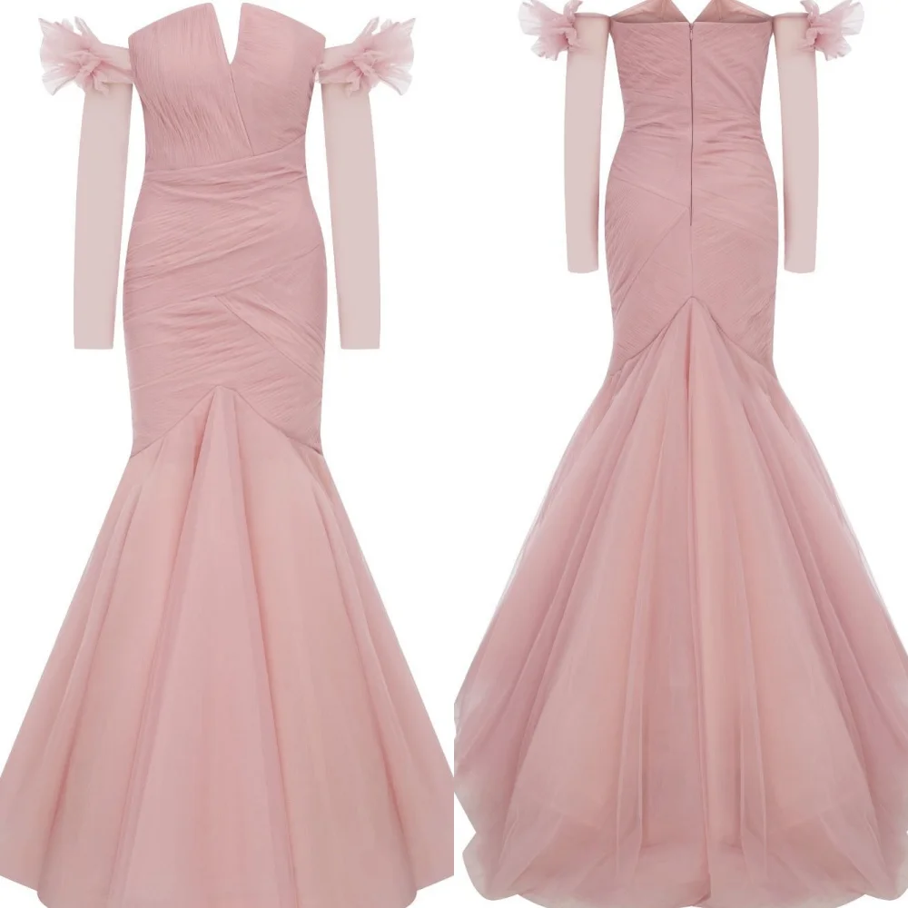 

Customized Classic Exquisite Organza Pleat Trumpet Off-the-shoulder Long Dresses Bespoke Occasion Simple
