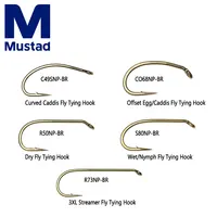 Mustad 50 Uds. Gancho de atado de moscas con púas de acero rico en carbono para serpentina de ninfa húmeda seca Caddis trucha salmón Steelhead Señuelos de pesca cebos