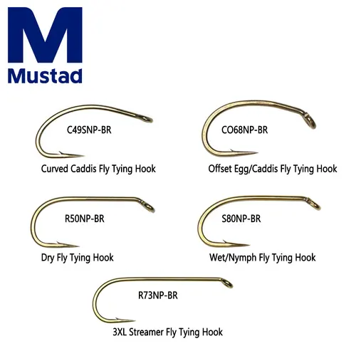 Imagen 1 del producto Mustad 50 Uds. Gancho de atado de moscas con púas de acero rico en carbono para serpentina de ninfa húmeda seca Caddis trucha salmón Steelhead Señuelos de pesca cebos