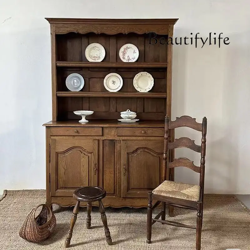 

French retro solid wood dining side cabinet American country living room decorative cabinet locker foyer cabinet locker