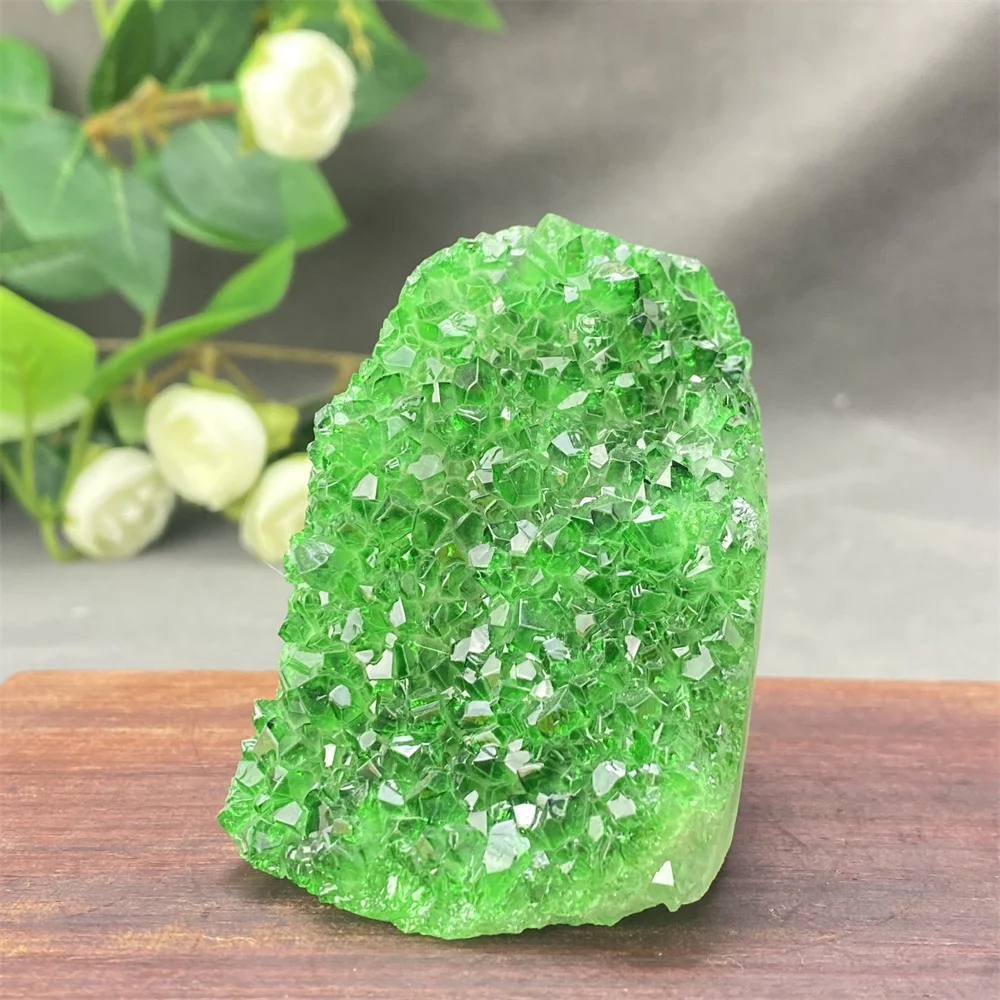 Natural Green And Yellow Geode Crystal Ornaments - Feng Shui Wealth Attracting Home Decor Mysterious Treasure Orbs Gift