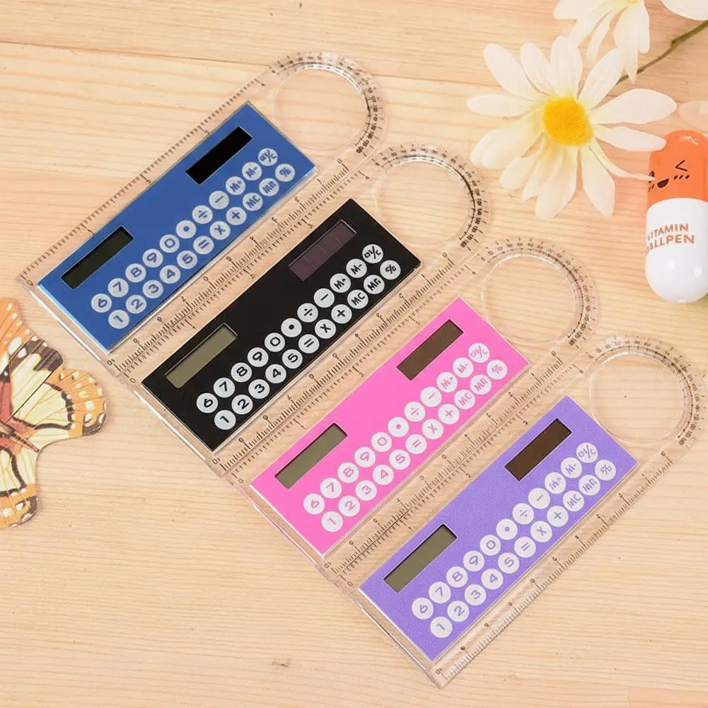 10cm Ruler Calculator Solar Card Mini Calculation Student Arithmetic Multifunctional Calculator Computer Digital Caliper