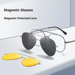 COHK Classic Men Glasses Frame With 2Pc Magnetic Polarized Sunglasses Lens Brand Designer Vintage Sun Glasses For Male UV400