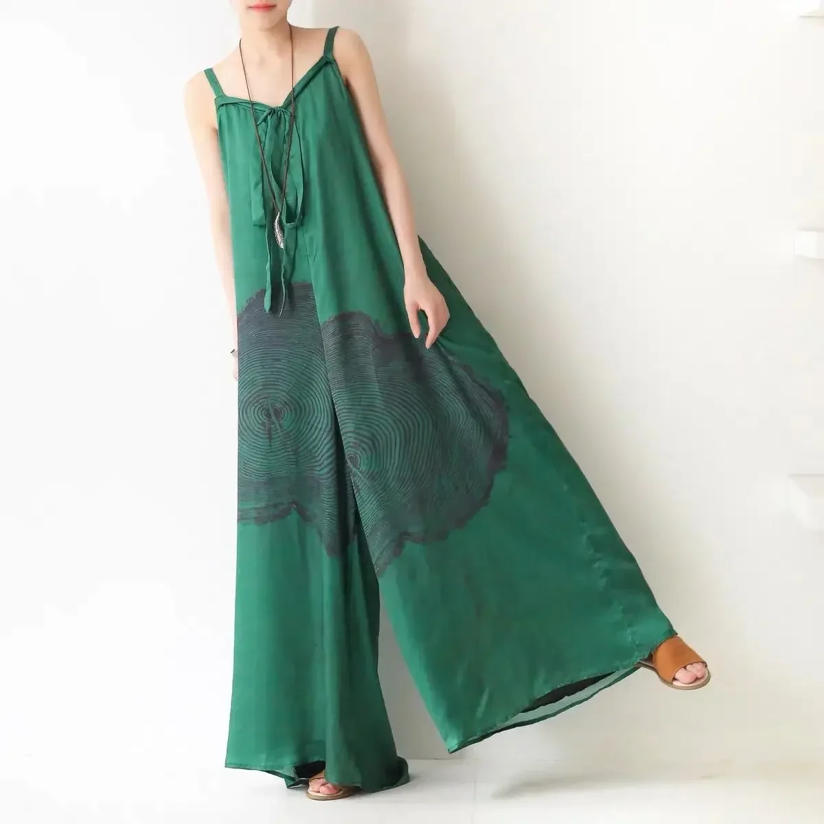 

Летний женский комбинезон-бретелька 2025 года, свободный комбинезон с принтом для поездок на работу