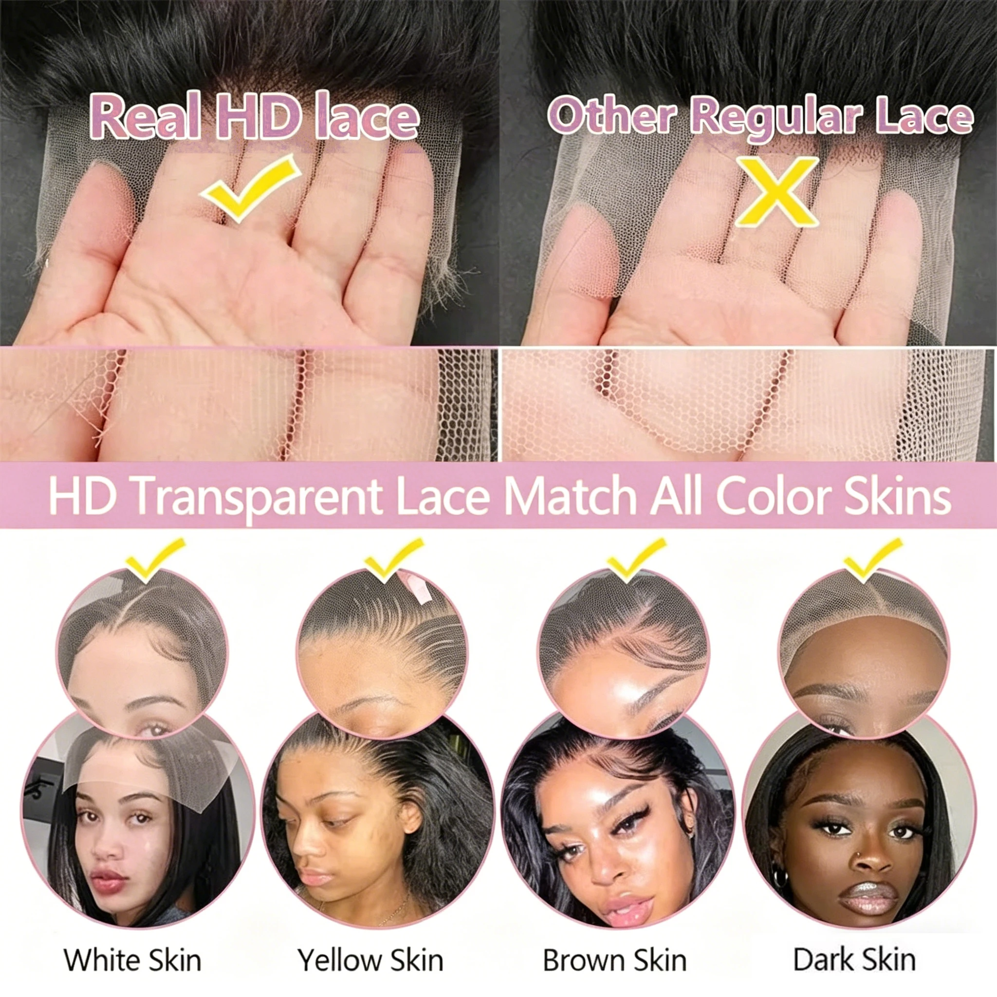 Peruca de Cabelo Humano Virgem Brasileiro com Ondas Naturais, Fechamento Frontal HD Lace 360, 13x4 13x6 5x5, Densidade 180% 200%, 16-40 Polegadas, Nós Pré-Descoloridos
