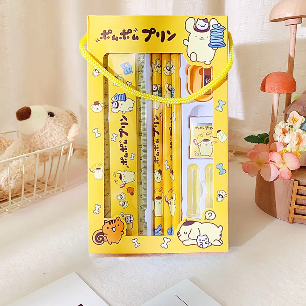 Sanrio Hellokitty Cinnamoroll Melody Kuromi Stationery Set Pencils Erasers Rulers Cartoon School Supplies Study Stationery Gifts