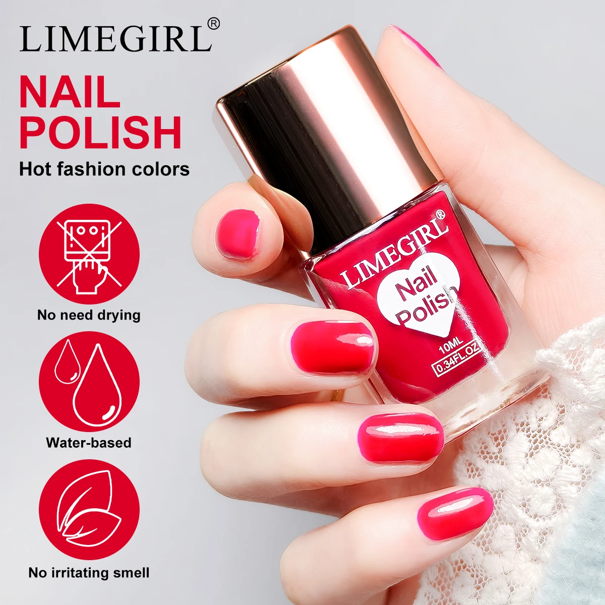 LIMEGIRL 8ML Glass Bottle Water-Based Nail Polish Gel Quick Drying Nail Polish Art Varn DIY Manicure No Drying Lamp Nail Polish