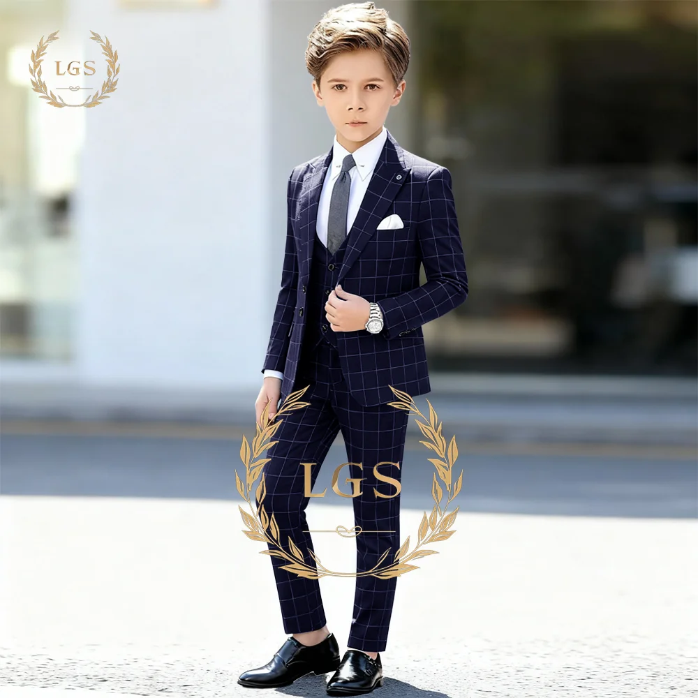 Boys' 3-Piece Plaid Suit, Custom Sizes & Colors Available, Perfect for Weddings, Parties, Performances & More