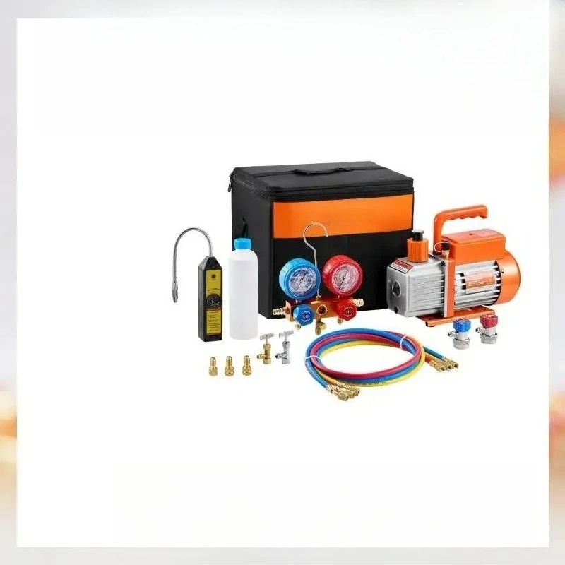 

4.5 CFM AC Vacuum Pump and Gauge Set, Single Stage with Leak Detector Hoses for R134a, R12, R22, R502a, R410A, R404, R407C