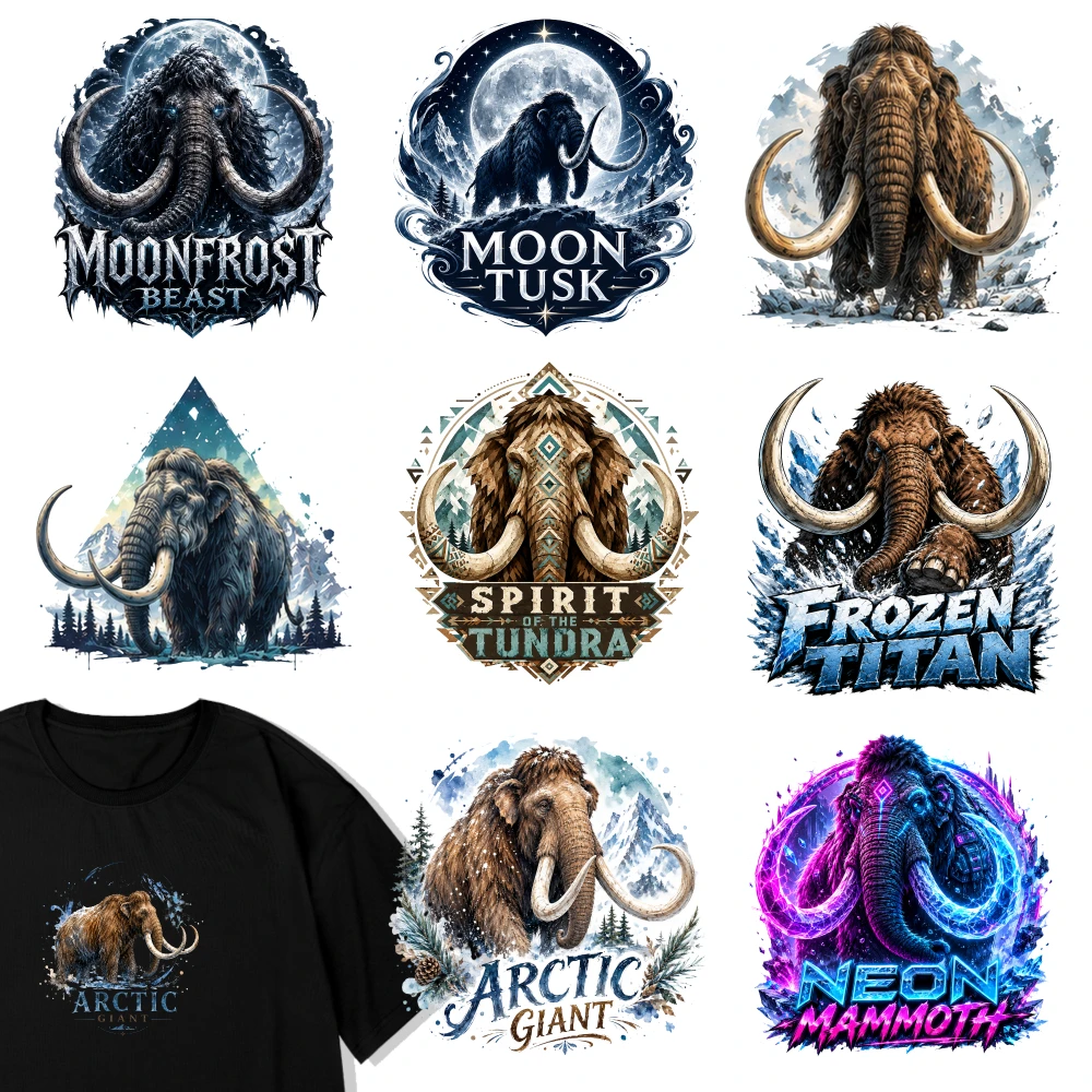 9 Pcs Mammoth Art Iron on Transfers Hoodie DIY Crafts Washable heat transfer stickers casual style. Press Washable Stickers