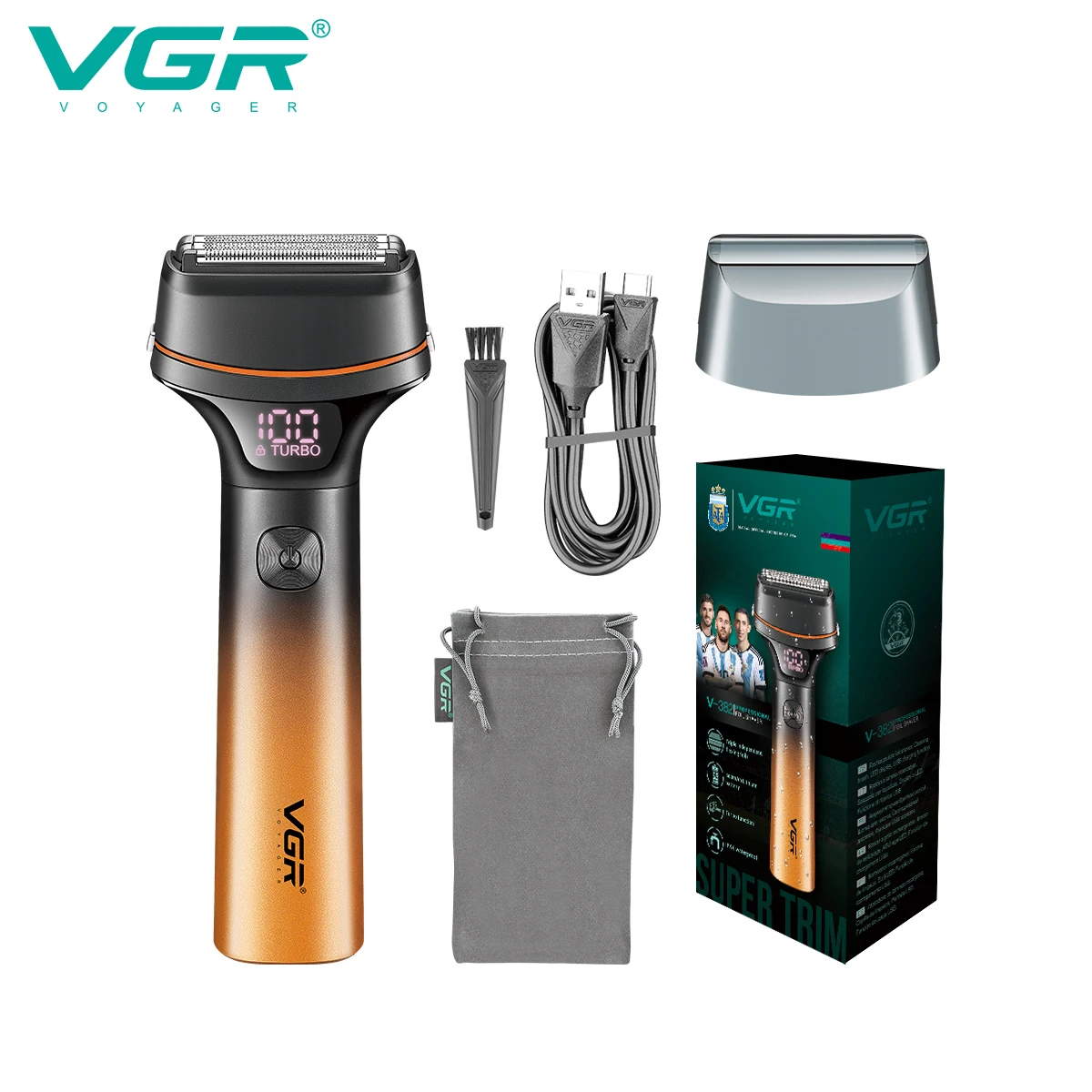 

VGR Shaver Professional Shaving Machine Electric Razor Waterproof Beard Trimmer Digital Display Razors Shaver for Men V-382