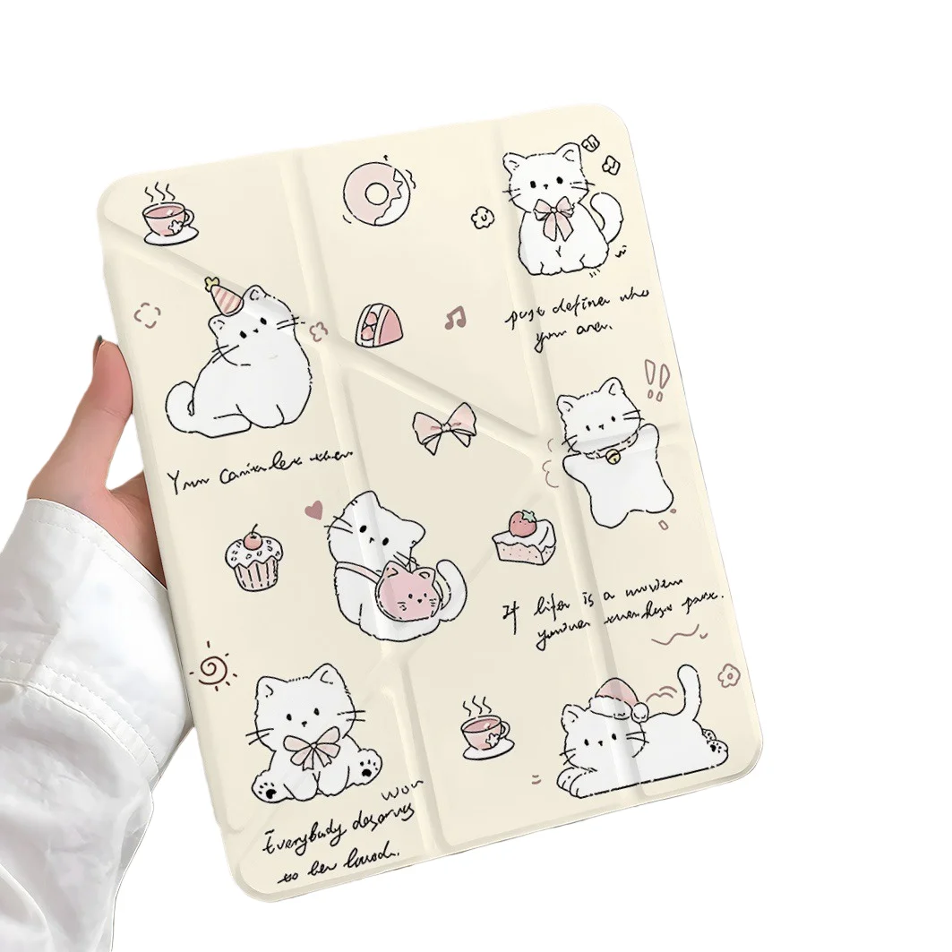 Cake Kitten Pen Slot Tablet Case For Mini 7 6 iPad Pro 2024 2022 2021 2020 2019 2018 2017 11 10 9 8 7 6 5 Air7 6 5 4 3 2 1 Cover
