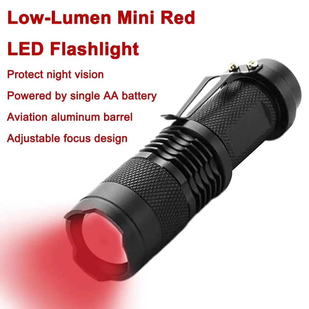 LED 625nM Red Light Flashlight Emergency Light Portable Mini Night Lamp For Camping Hiking Detecting Aviation Night Vision Torch