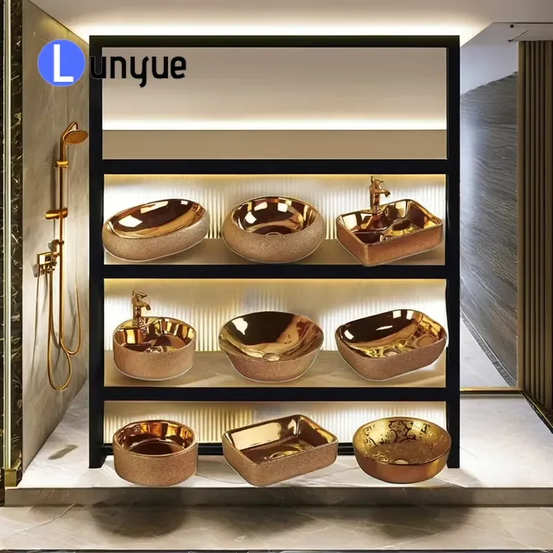 Modern Gold Ceramic Bathroom Basin Sink Porcelain Sanitary Ware for Counter Installation Handwashing Hot Sale