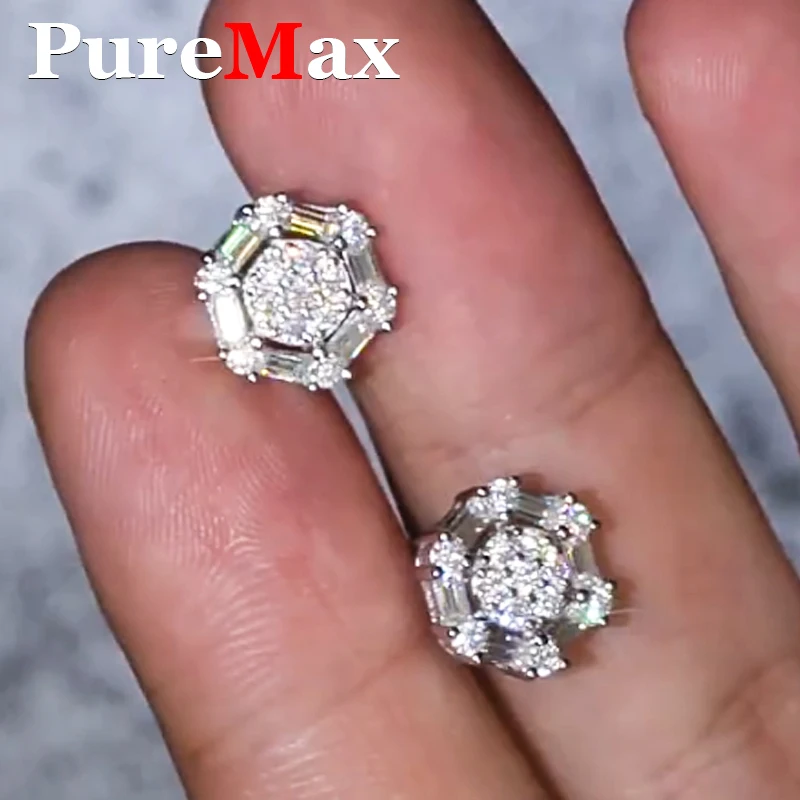 PureMax Luxury Full D VVS1 Moissanite Stud Earring for Women 925 Silver Engagement Flower Lady‘s Earring Party Jewelry Gift