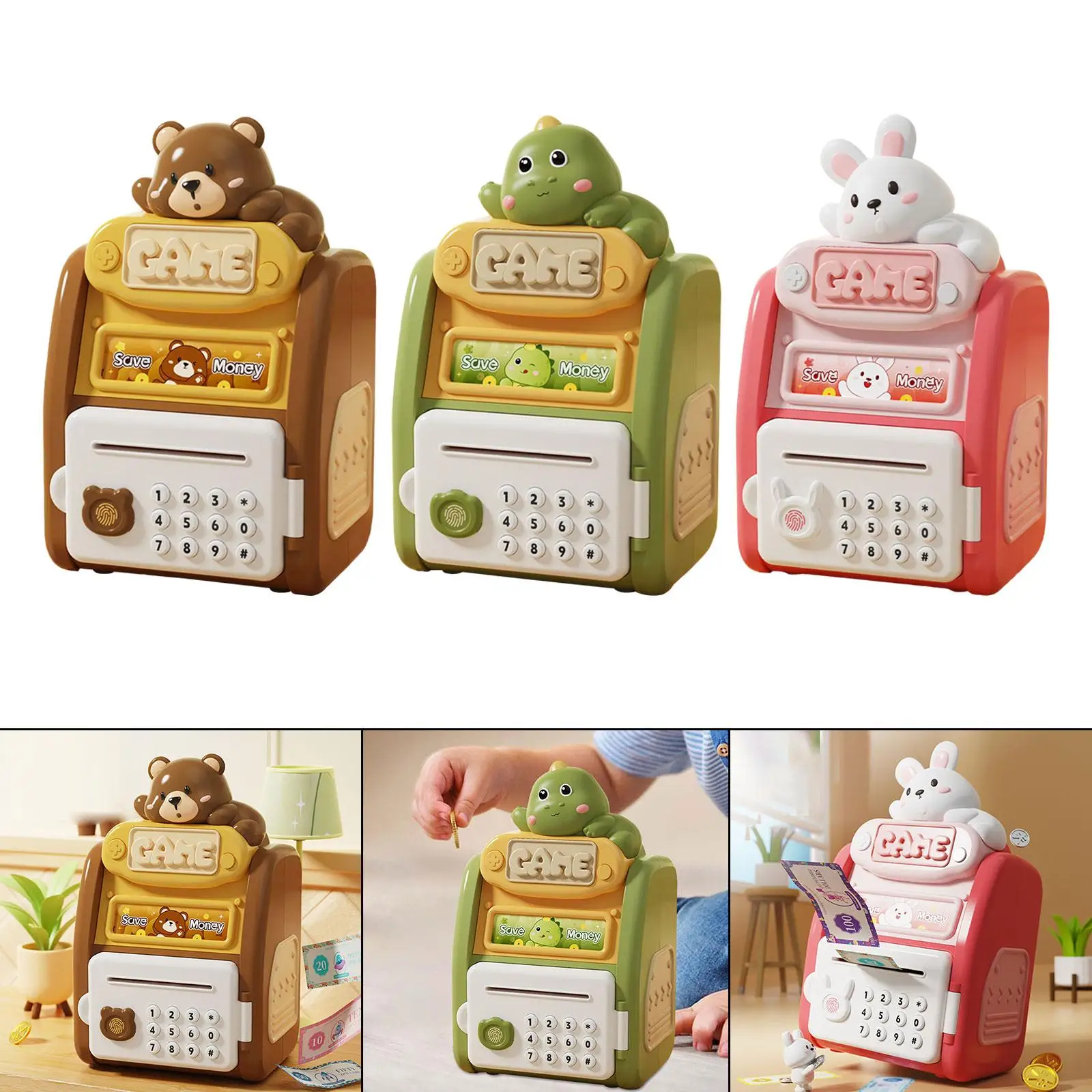 Hucha ATM con reconocimiento de huellas dactilares, almacenamiento electrónico de dinero para niños