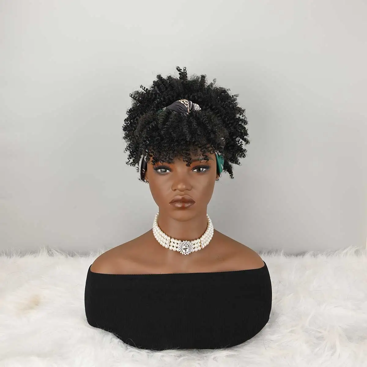 Headband Wig Curly Headband Wig With Bangs For Women Synthetic Afro Curly Hair Wig With Headband Attached Short Kinky