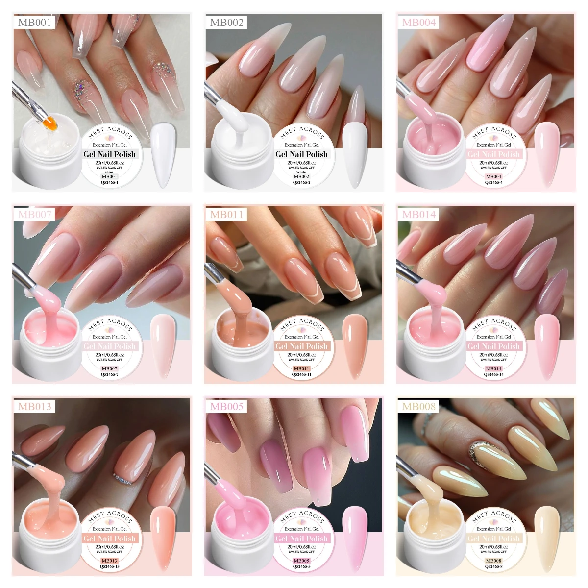 MEET ACROSS 20ml Hard Extension Nail Gel System Milky White Pink Transparent Builder Nail Art Varnishes Gel for Manicure Design