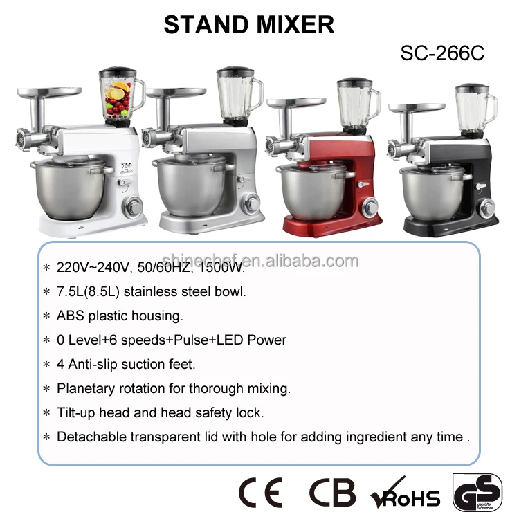 Electric 7.5L 8.5L Dough Mixer Meat Grinder Planetary 4 In 1 Stand Food Mixer 1500W Food Processor Mixer Blender view 4