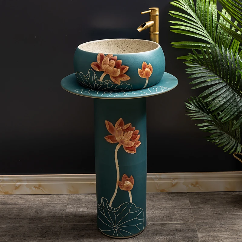 Ceramic column type washbasin, balcony column basin, vertical basin, floor standing integrated sink, household washbasin 9