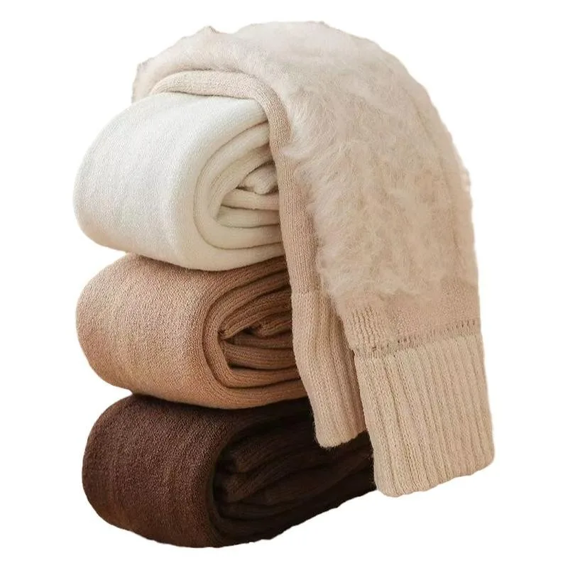 1 par de calcetines por encima de la rodilla con forro polar para mujer para Otoño/Invierno calcetines cálidos gruesos hasta el muslo calcetines largos de caña alta
