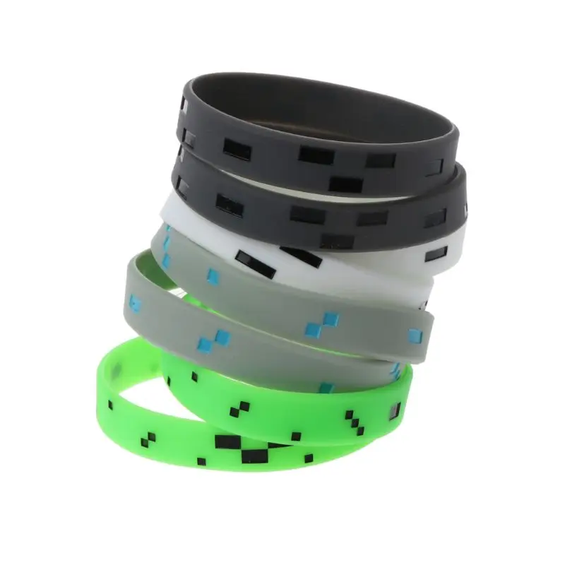 8 Pieces/Set DIY Silicone Wristband Crafting Style Mixed Pixelated Miner Bracelet Jewelry Gift for Pixelated Theme Party