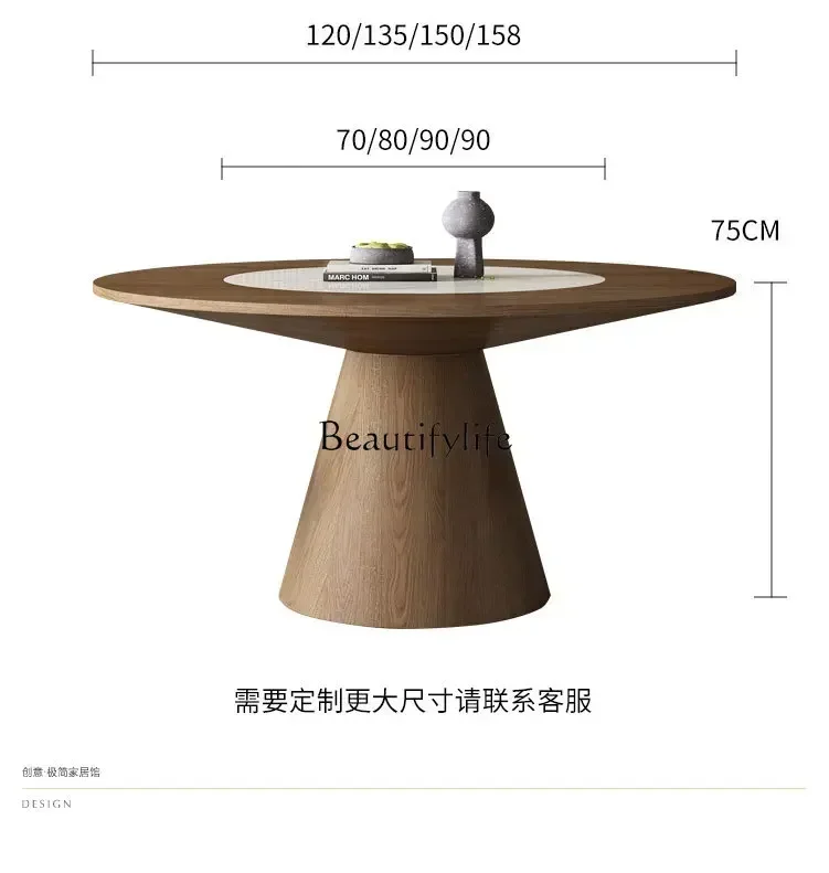 Modern Minimalist Italian Large round Table Minimalist Solid Wood with Embedded Stone Plate Turntable Dining Table