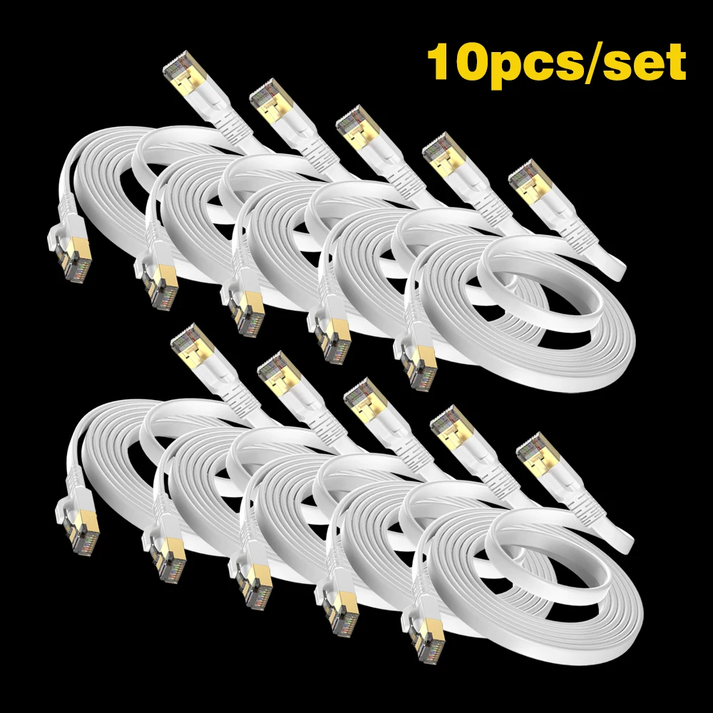 UGOURD 3/5/10Pcs Cat8 Flat Ethernet Cable 3/5/10 Pack Black White Thin LAN Patch Cord 40Gbps S/FTP Shielded RJ45 Cat 8 Wholesale