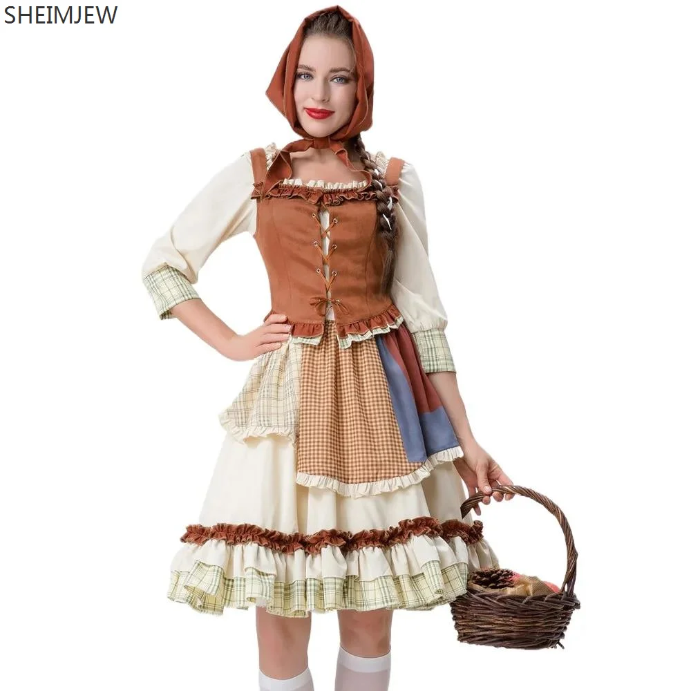 

Halloween Adult Little Red Riding Hood Stage Cosplay Costume Pastoral Manor Farm Maid Dress Up Party Stage Performance Costumes