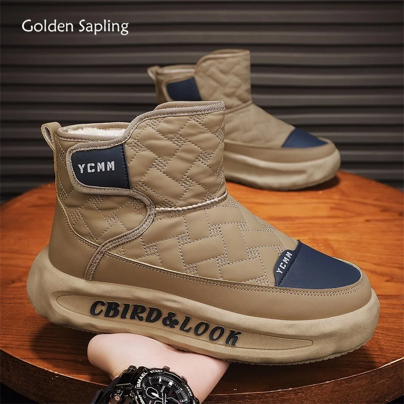 

Golden Sapling Men Boots 2025 Winter Shoes Fashion Designer Warm Plush Snow Boots Down Cloth Windproof Man Platform Chunky Shoes