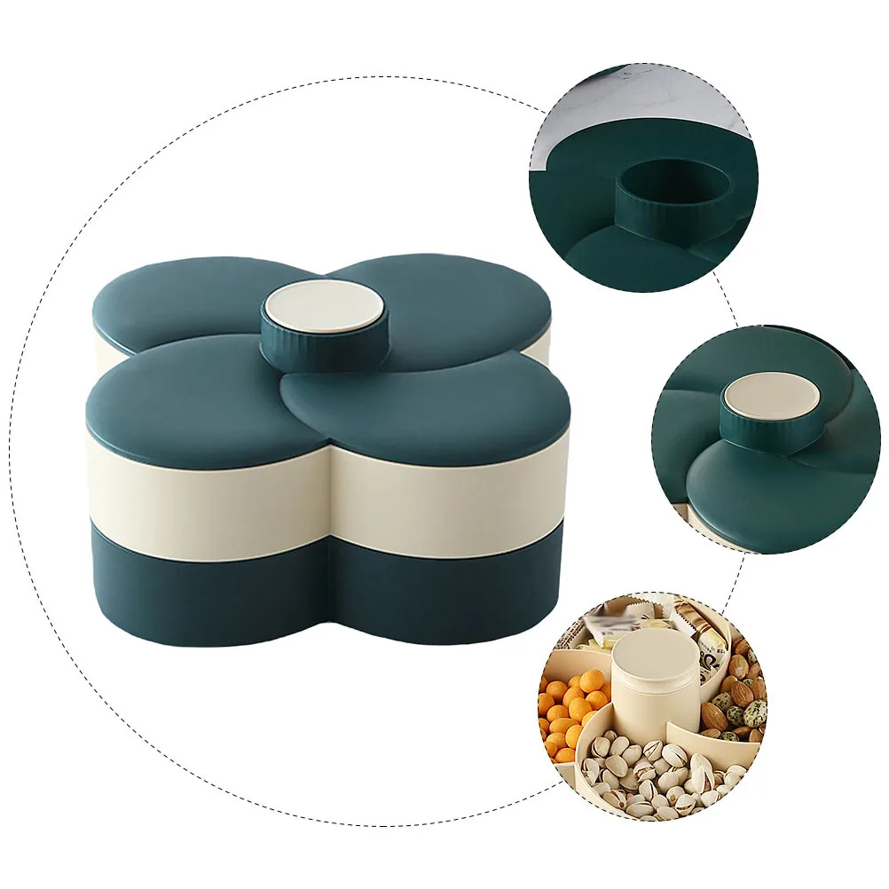 

1Pcs Double Layer Storage Tray Green Rotatory Snack Classified Organizer Sealing Lid Dessert Fruit Household Display Tray