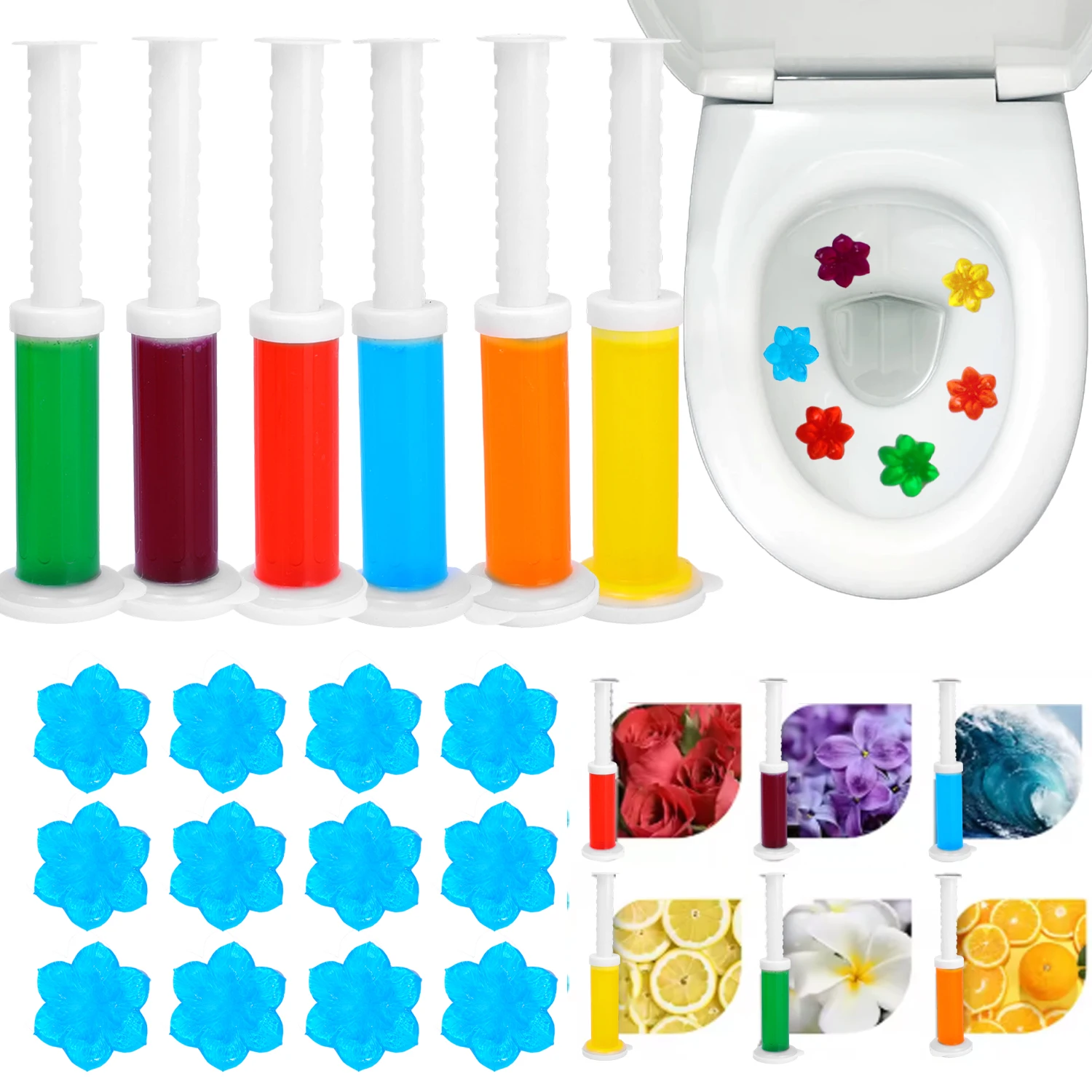 1/12pc Flower Toilet Cleaner Gel Air Freshener Needle Syringe Aromatic Drain Toilet Clean Detergent Home Bathroom Remove Odors