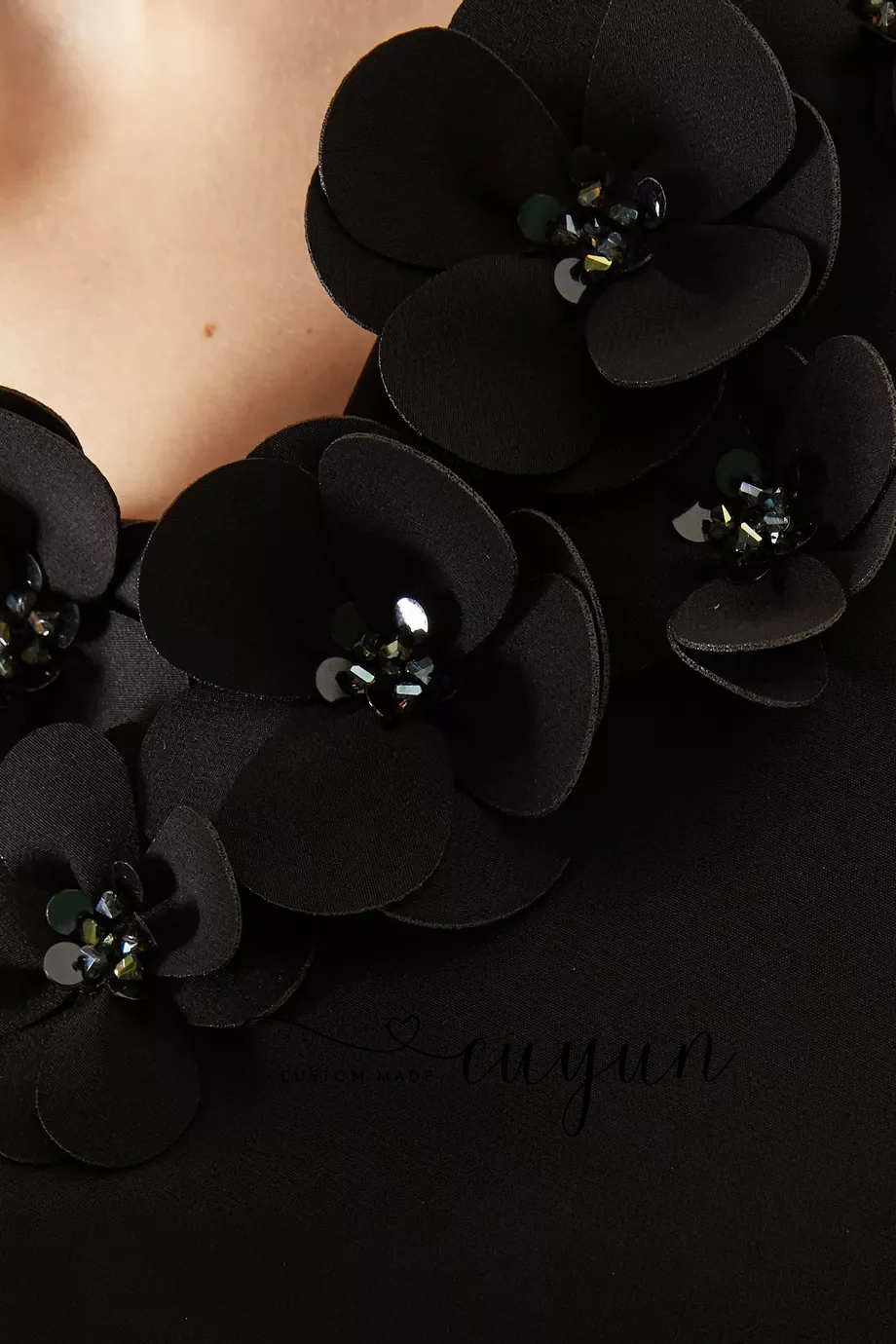 Suknia wieczorowa CUYUN z czarnymi kwiatowymi aplikacjami, długa, z długim rękawem, fason półsyreny, sukienka na przyjęcie, sukienki na wesele dla gości.