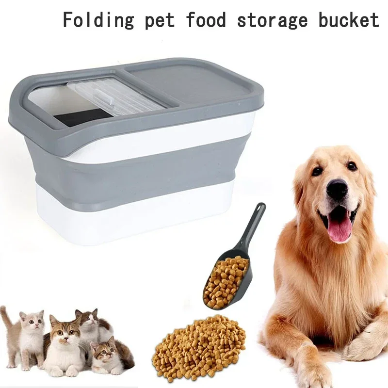 Pet Dog Food Storage Container Collapsible Cat Food Container With Lids Sealing Box Kitchen Folding Grain Rice Barrel Box