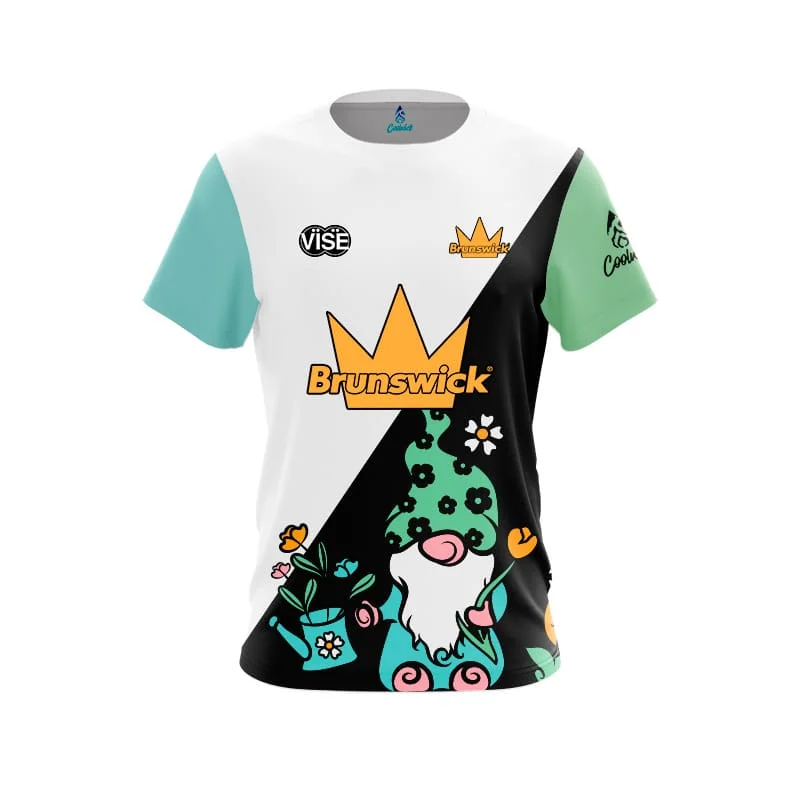 New Men Brunswick Cute Garden Gnome Floral Split Color Bowling Jersey Short Sleeve Performance Sports Tee Fan Casual Streetwear
