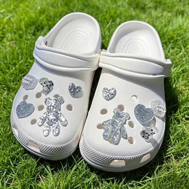 Hot Sales Fashion 10PCS Shoe Charm Pins DIY Shining Pink Love Bear Handicrafts Detachable Buckle Charms Hole Shoes Accessories