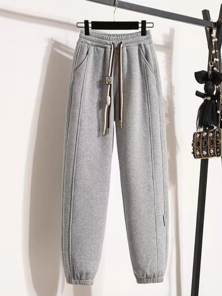 Korean Style Harem Sweatpants Women Spring Fall Fleece Lined Slim Petite Casual Student Pants