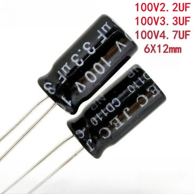 150pcs NP Non-Polarized Capacitor 2.2/3.3/4.7UF 100V 6x12mm Radial Electrolytic for Mid-High Speaker Crossover