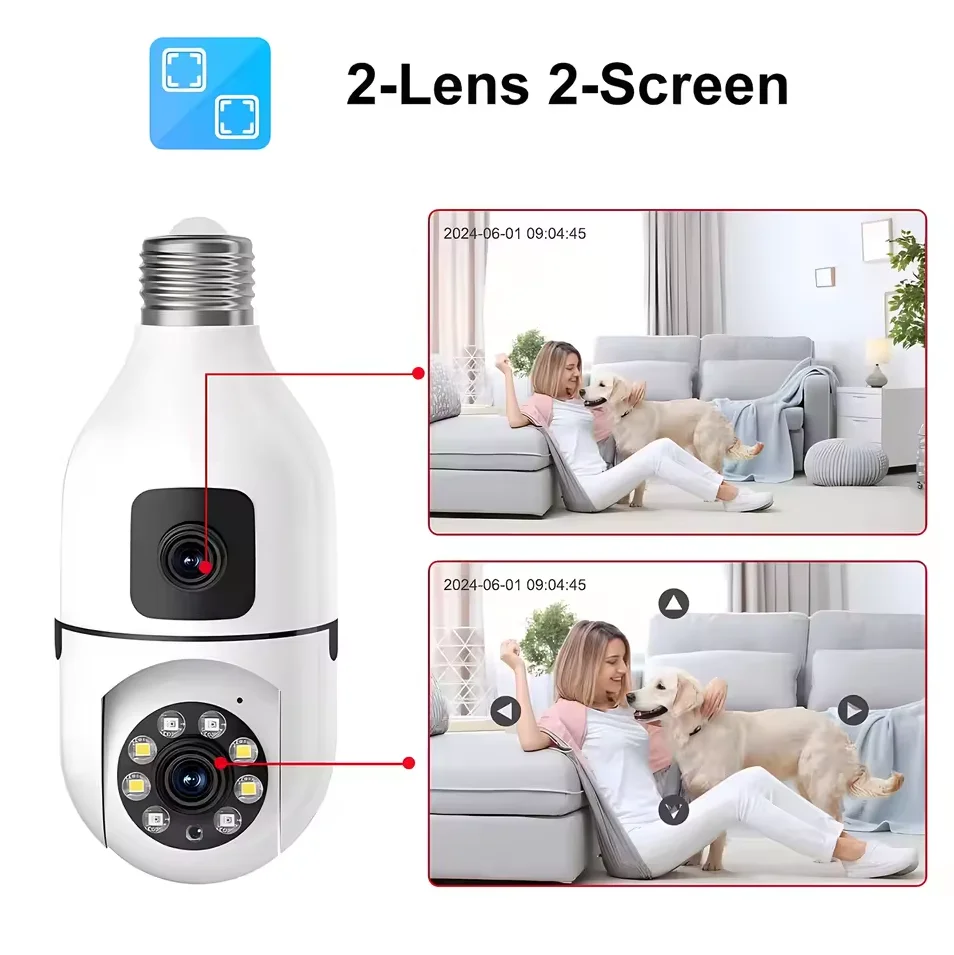 1080P WIFI Dual Lens Bulb Camera Wireless PTZ IP Camera Video Night Vision Two Way Audio Indoor Network image 5