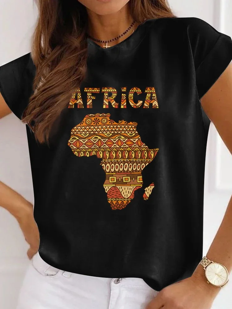 تيشيرت نسائي بأكمام قصيرة برقبة دائرية ، تيشيرت فضفاض ، مطبوع ، كاجوال ، ملابس نسائية أفارقة ، مقاس كبير ، مضحك ، جديد #1