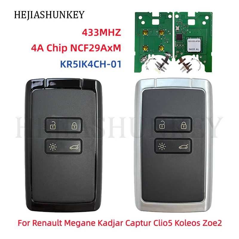 KR5IK4CH-01 4 Buttons Smart Remote Key Fob 433MHz 4A Chip NCF29AxM For Renault Megane Kadjar Captur Clio5 Koleos Zoe2 2016-2022
