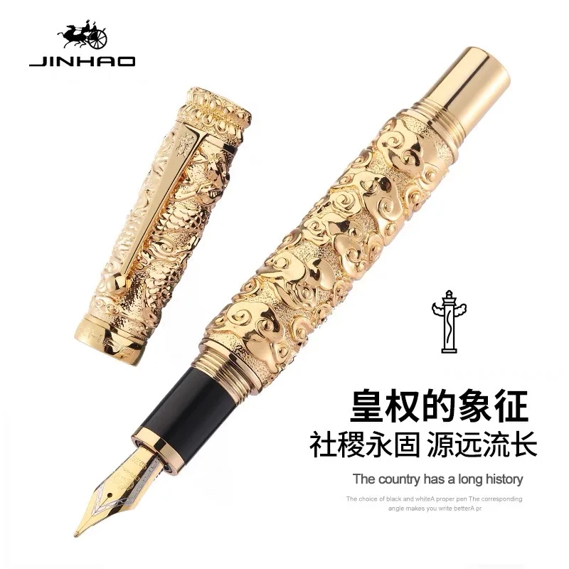 1 Luxury Brass Fountain Pen with Golden Accents, Ergonomic Grip, Medium Point, Screw-Off Cap, Includes Ink Converter - Elegant