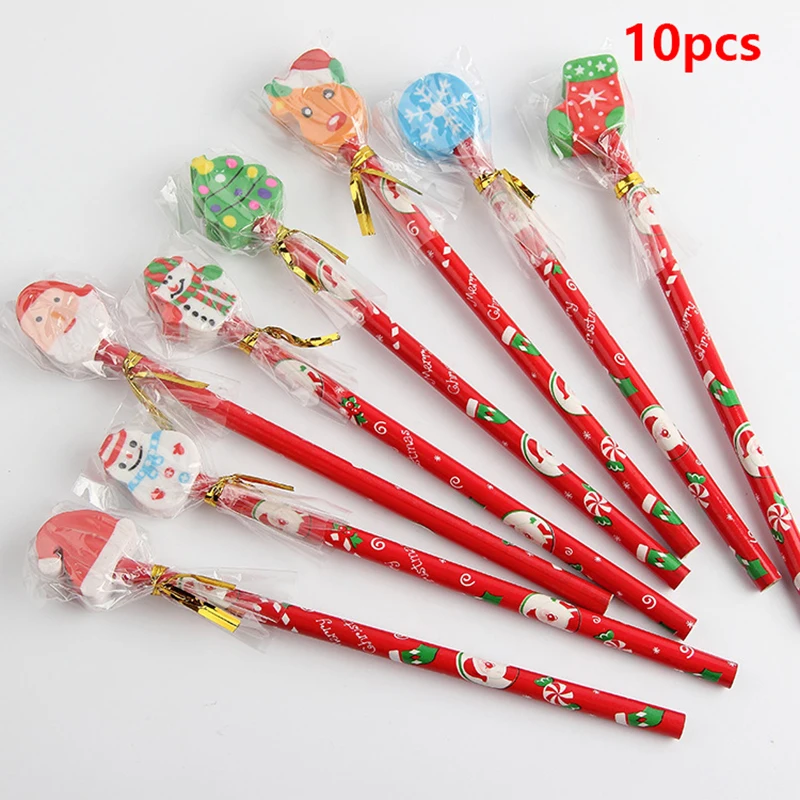 10Pcs Christmas Pencil With Cartoon Eraserhead Cute Creative Pencil Children Drawing Writing Pen Stationery School Supplies