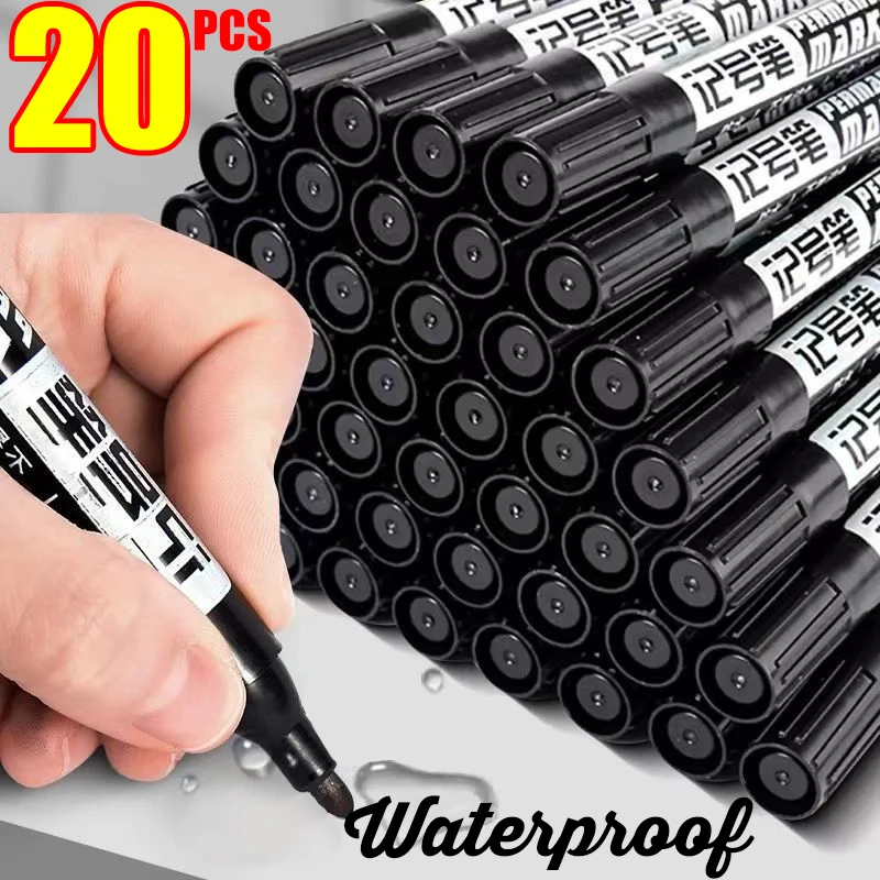 1-20Pcs ถาวร MARKER ปากกาสีวาดเครื่องหมายสีดําสีฟ้าสีแดงหมึก Sketch ปากกาน้ํามันกันน้ําปากกาเครื่องเขียน