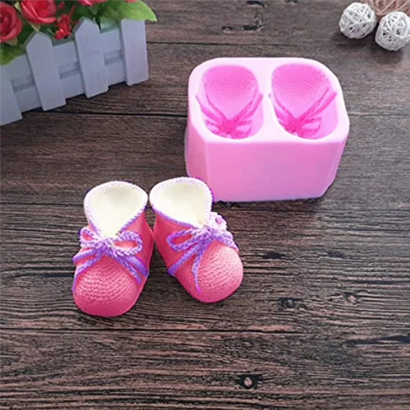 เด็ก Bootie ซิลิโคน Fondant แม่พิมพ์ถักรองเท้าเด็กเค้กตกแต่งเครื่องมือ DIY แม่พิมพ์เทียนสบู่ดินแม่พิมพ์