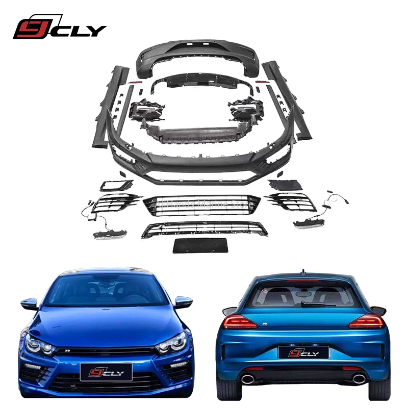 Car Bumpers For 15-17 Volkswagen Scirocco Upgrade R-line Front Bumper Side Skirts Rear Bumper Diffuser Good Quality Pp