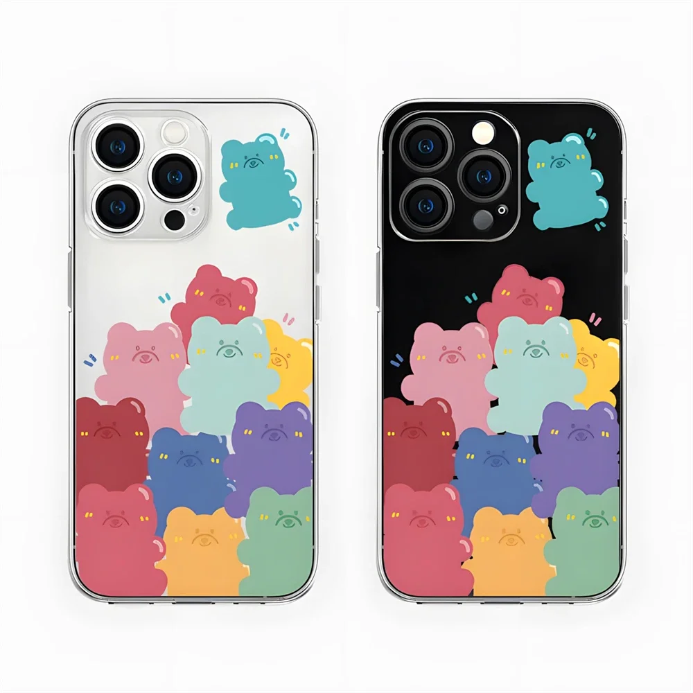 Cute Gummy Bear Clear Case for iPhone 15 14 16 Plus 11 12 13 Pro Max XR Anti-Scratch Soft Silicone Cover with Camera Protection