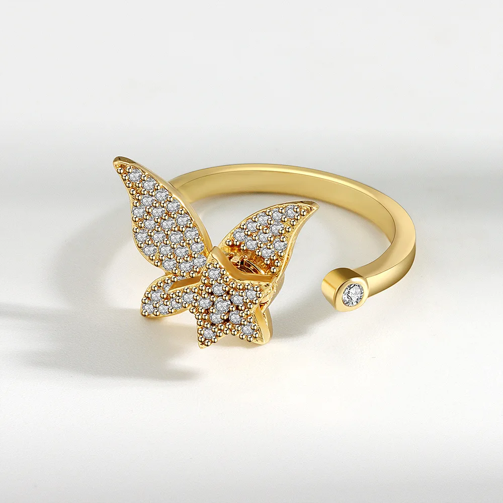 Women's Adjustable Crystal Flower Fidget Ring