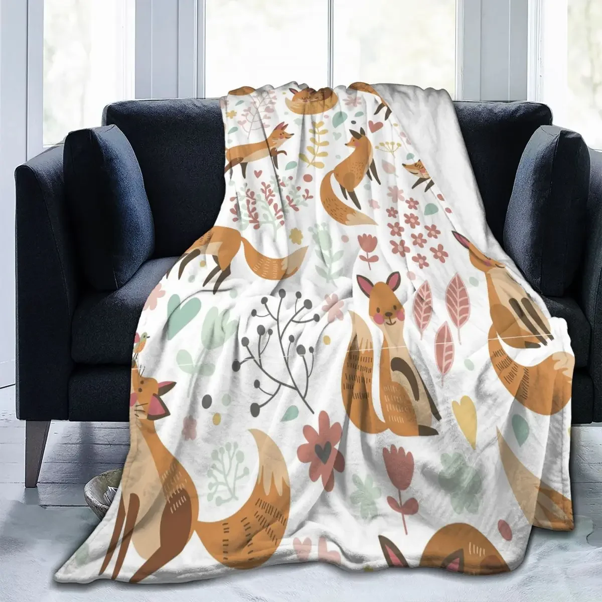 

Fox Pattern Baby Blankets Fleece All Season Animal Super Warm Cute Creature Portable Soft Babe Carpetss For Sofa Outdoor Quilt